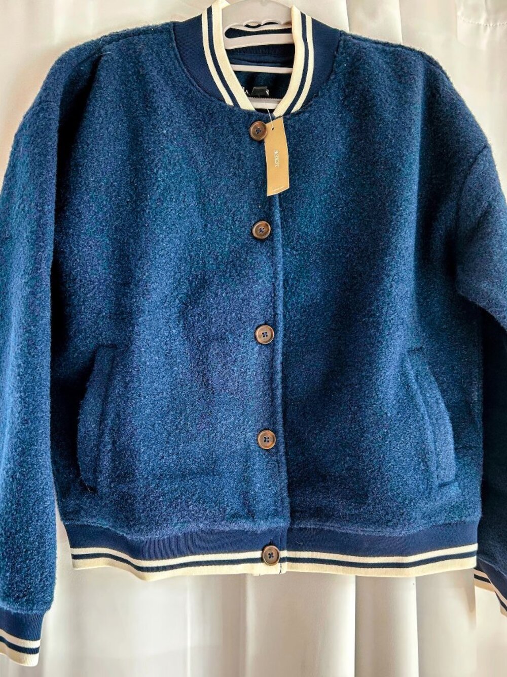 NWT Navy Textured Bomber Jacket Minimalist Structured Zip Coat
